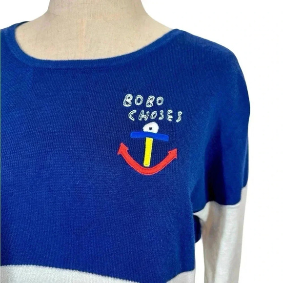 Bobo Choses Nautical Anchor Bi Color Striped Colorblock Knitted Sweater Dress - Picture 6 of 10